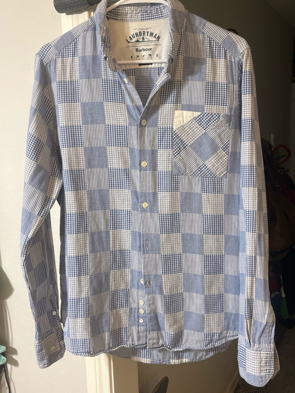 Barbour Blue and White Check Casual Button-Down Shirt
